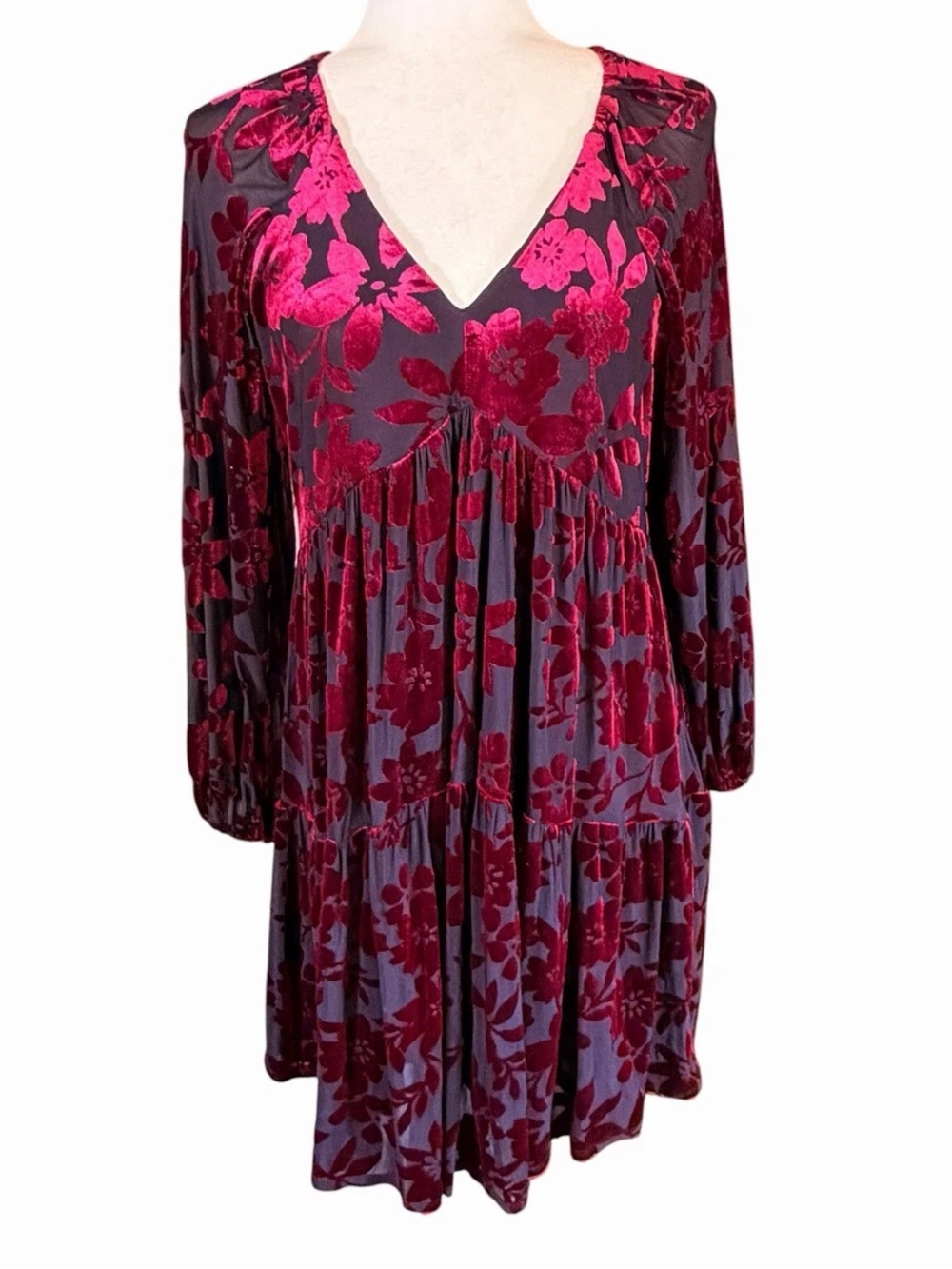 Taylor Velvet Burnout Long Sleeve Dress